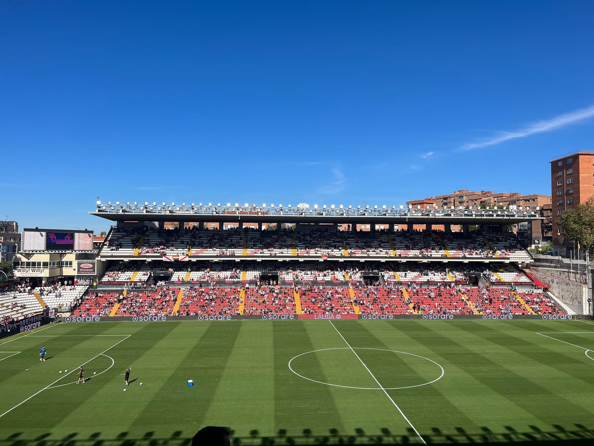 The Preferencia stand at Estadio de Vallecas seen from across the pitch